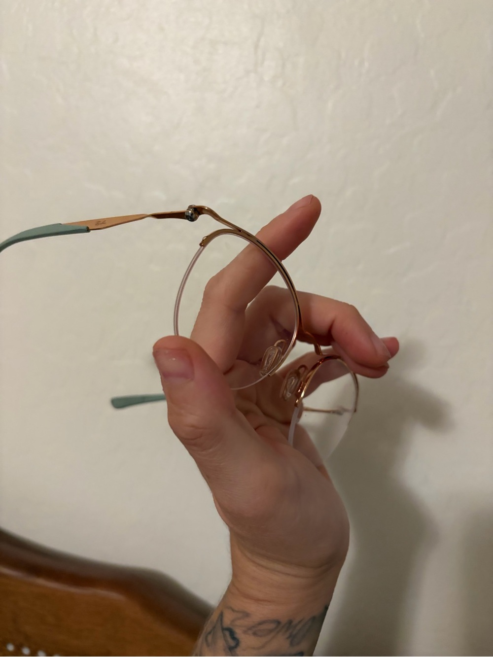 Gold Wire Rim Glasses with Mint Temple Tips - Women's Accessories